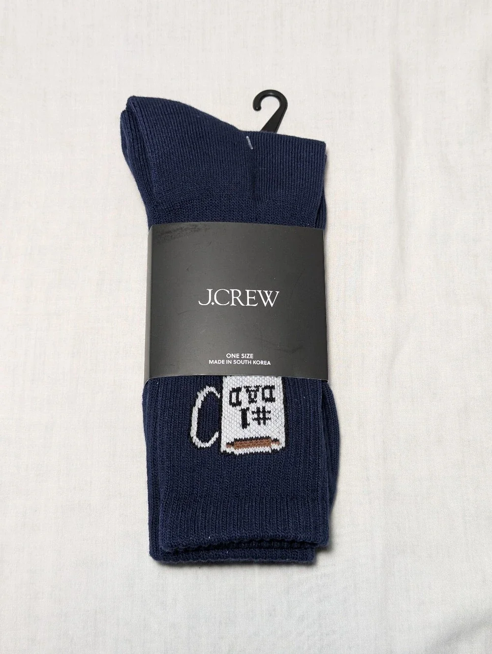 NWT J. Crew Number One Dad Mug Navy Crew Socks with Coffee Mug Motif